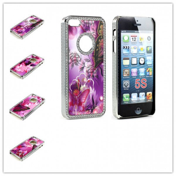 Wholesale iPhone 5 5S Butterfly Diamond Chrome Case (Purple MIX)